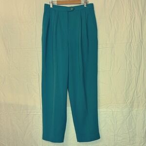 Vintage Pleated Petite Trousers High Waist Career Office Turquoise Women‎ 12P